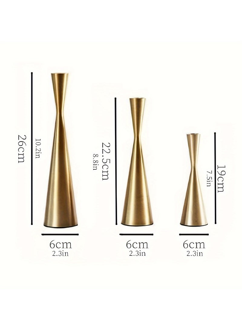 مجموعة من 3 حاملات شموع برونزية/سوداء - حوامل معدنية رفيعة الخصر لحفلات الزفاف وطاولات الطعام وديكورات العطلات - مقاومة للصدأ وقاعدة ثقيلة - Image 2