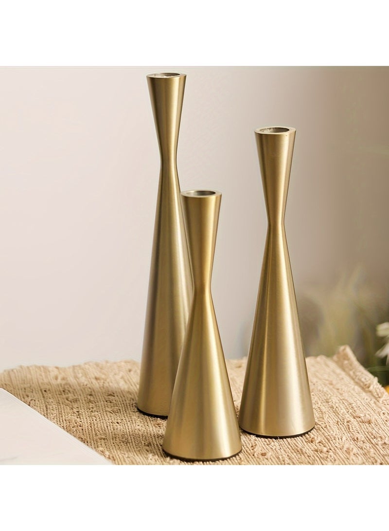 مجموعة من 3 حاملات شموع برونزية/سوداء - حوامل معدنية رفيعة الخصر لحفلات الزفاف وطاولات الطعام وديكورات العطلات - مقاومة للصدأ وقاعدة ثقيلة - Image 1