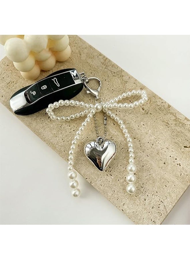 2 Pcs White Pearl Bow Keychain for Women, Pearl Wristlet Keyring, Car Keys Handbag Purse Pendant, Cute Bag Charm Accessory, Elegant Key Holder for Purse, Handbag, Backpack, Ideal Gift for Girls - Image 5