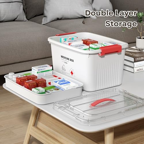 KREPS Plastic Medicine Storage Box Organizer, Family Emergency Kit with Removable Pill Case Portable Lockable Container for Medicine, Art Craft and Cosmetic Household Organizer (Transparent, Large) - Image 4