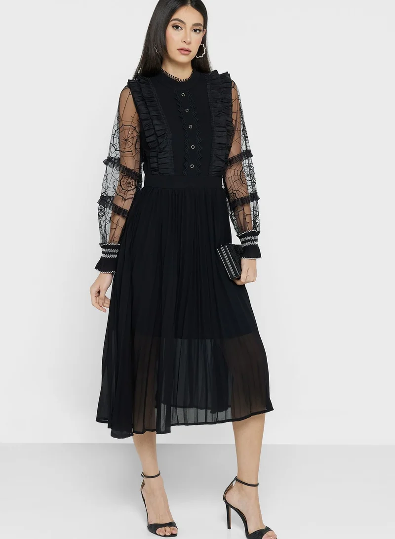 ELLA Polka Dot Pleated Dress