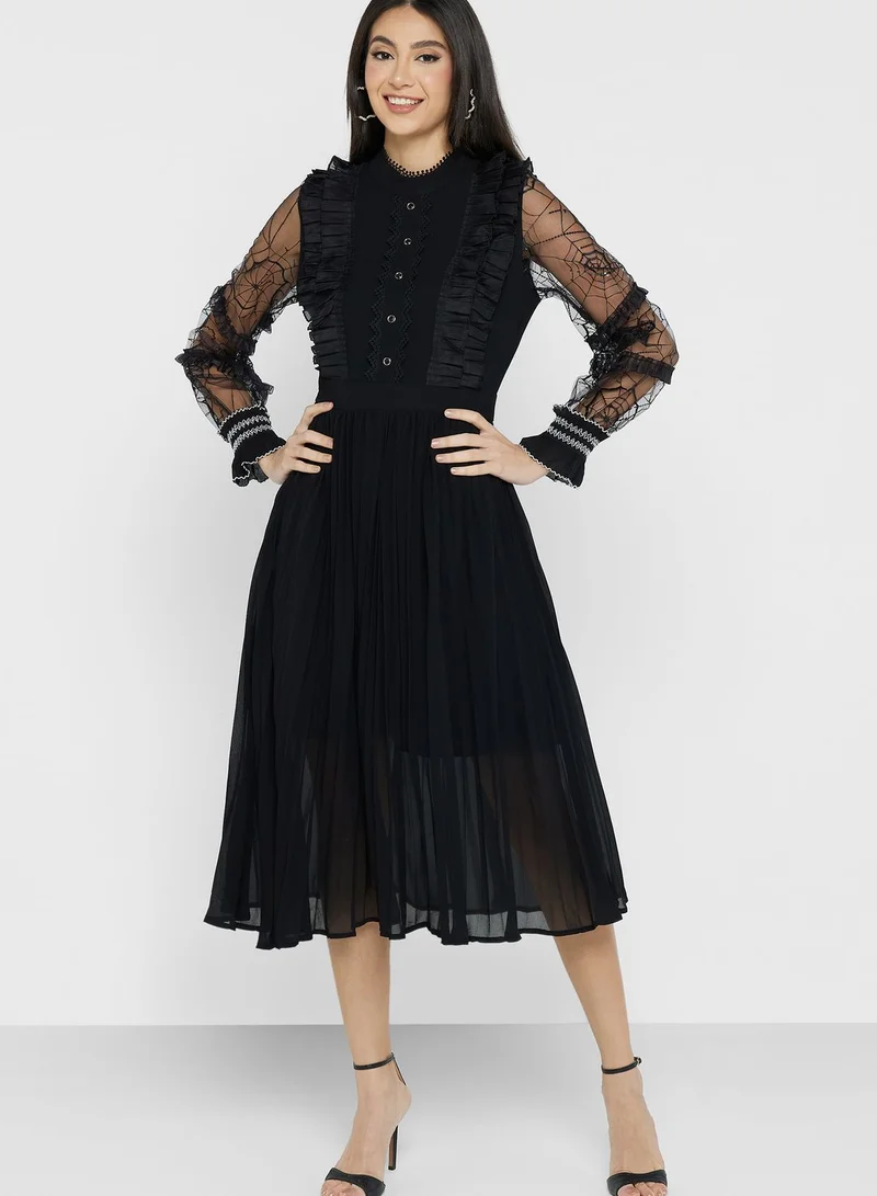 ELLA Polka Dot Pleated Dress