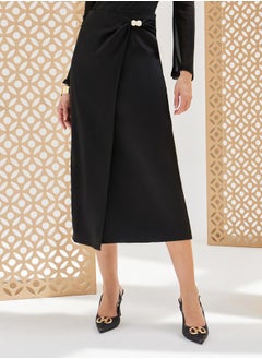 Styli Solid Knot Detail A-Line Midi Skirt  - Image 3