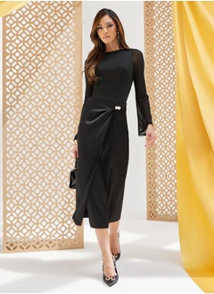 Styli Solid Knot Detail A-Line Midi Skirt  - Image 2