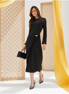 Styli Solid Knot Detail A-Line Midi Skirt  - Image 1