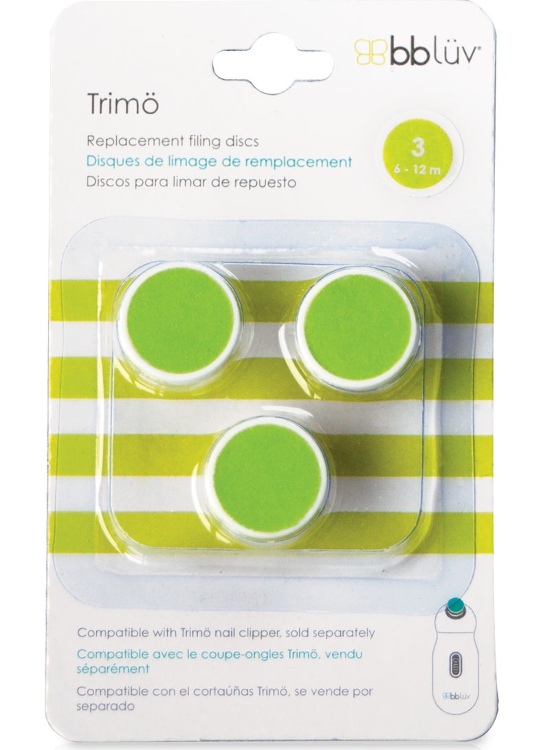 bbluv Trimö Baby Nail Trimmer Replacement Discs – 3-Piece Soft Filing Pads for Safe & Painless Baby Nail Care – Compatible with Trimö Electric Nail Trimmer (6-12 Months)
