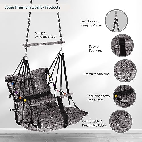 Sprointal Swing For Kids, Baby Swing Chair Cotton Children Folding And Washable 1-5 Years Swing With Safety Belt,Home And Garden Jhula For Babies |Swing For Kids|Hanging Cradle (Grey) - 45.5 Cm - Image 4