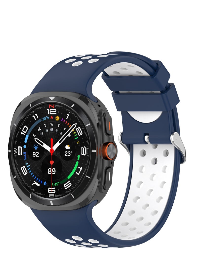 Strap Compatible with Sansung Watch Ultra 47mm TPU Soft Silicone Anti-Slip Adjustable Replacement Strap -Blue White - Image 1