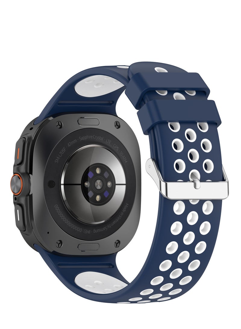 Strap Compatible with Sansung Watch Ultra 47mm TPU Soft Silicone Anti-Slip Adjustable Replacement Strap -Blue White - Image 3