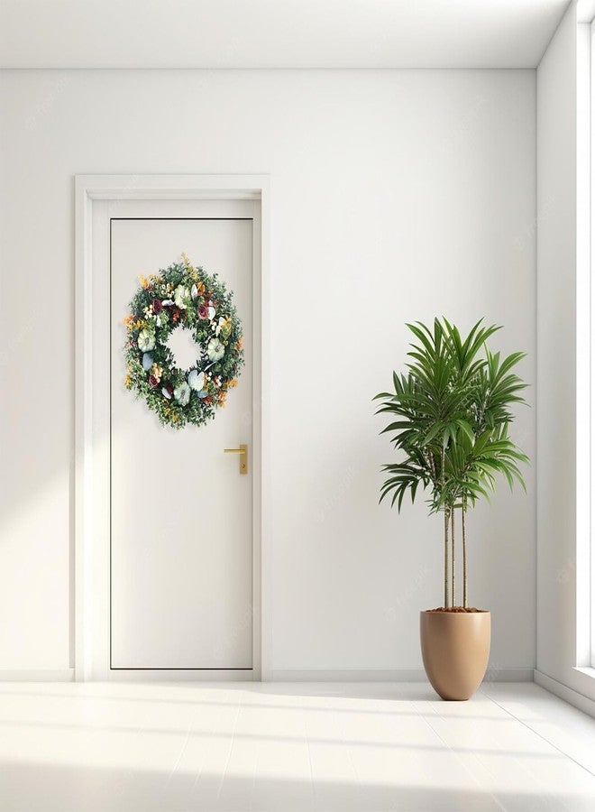 LOKEISNA 19” Eucalyptus Wreath, White Pumpkin Door Wreaths for Front Door Outside & Inside, Green Wreaths for Front Door Wreaths for All Seasons, Artificial Front Door Wreath for Autumn,Thanksgiving - Image 5