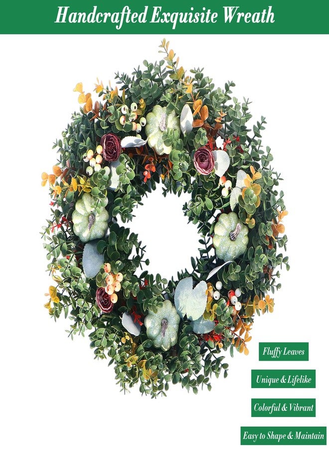 LOKEISNA 19” Eucalyptus Wreath, White Pumpkin Door Wreaths for Front Door Outside & Inside, Green Wreaths for Front Door Wreaths for All Seasons, Artificial Front Door Wreath for Autumn,Thanksgiving - Image 4