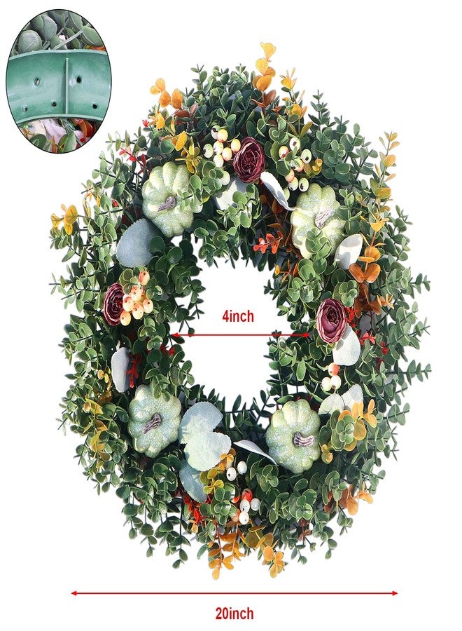 LOKEISNA 19” Eucalyptus Wreath, White Pumpkin Door Wreaths for Front Door Outside & Inside, Green Wreaths for Front Door Wreaths for All Seasons, Artificial Front Door Wreath for Autumn,Thanksgiving - Image 3