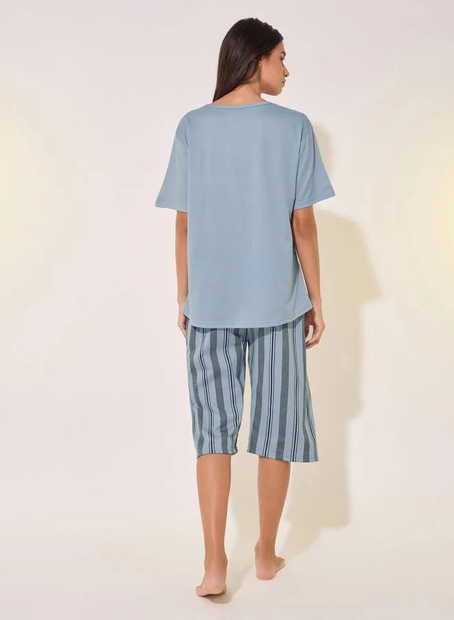 تايك تو Graphic Tee and Shorts Pajama Short Set