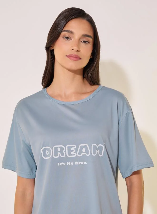 تايك تو Graphic Tee and Shorts Pajama Short Set