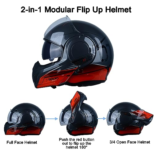 BEON خوذة دراجة نارية كاملة الوجه BEON معتمدة من DOT، واقي ذقن قابل للعكس بزاوية 180° خوذة طيار مودولارية مع نظارات مزدوجة مضادة للضباب وفتحات لسماعات الرأس للرجال والنساء البالغين (S-XXL) - Image 4