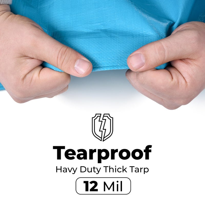 Teal Elite Tarps Heavy Duty Waterproof 20x40-12 mil Thick Camping Tent - Blue Tarp 20x40 UV Resistant, Rip & Tear Proof with Metal Grommets â€“ Multipurpose Use for Camping, Tent, Boat, RV, Car, & Pool Cover - Image 4