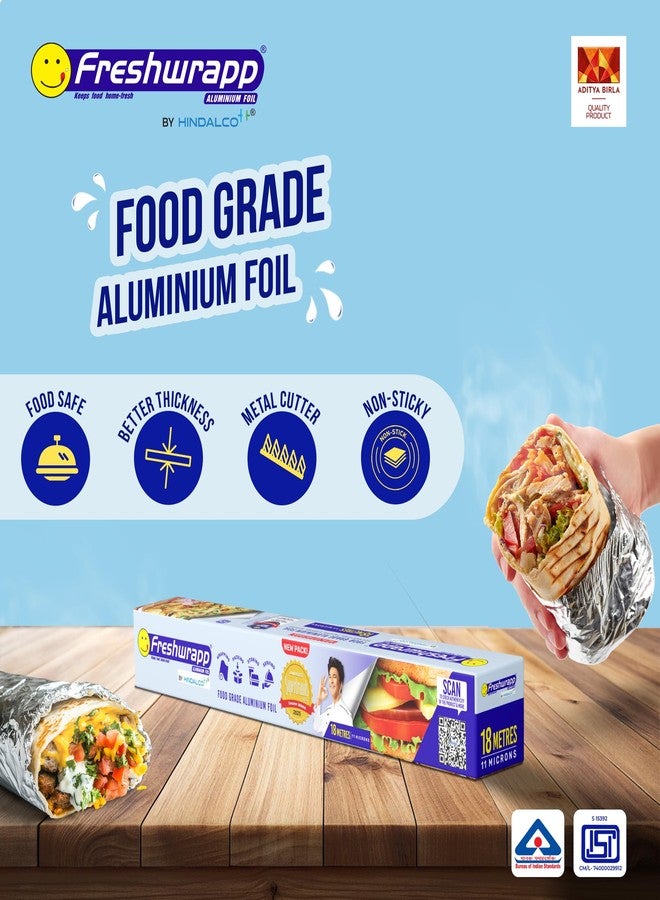 ورق ألومنيوم هيندالكو / ورق ألومنيوم للمطبخ / غلاف طعام من الألومنيوم الصديق للبيئة من فريش راب / مقاوم للبكتيريا / للاستخدام مرة واحدة / عبوة طعام 18 متر - فضي - عبوة كومبو من قطعة واحدة - Image 2