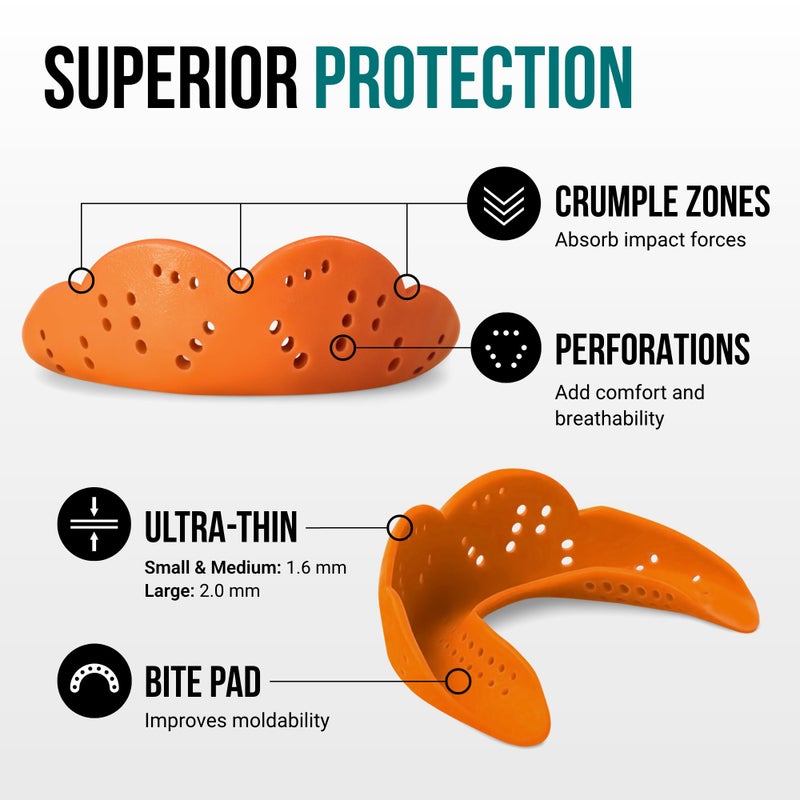SISU Aero Small Mouthguard, Athletic Orange - 30% Stronger Protection for Lacrosse, Football, Hockey, Roller Derby, Team Sports - Remoldable Up to 20 Times - Ultra Slim - Non Toxic - Image 3