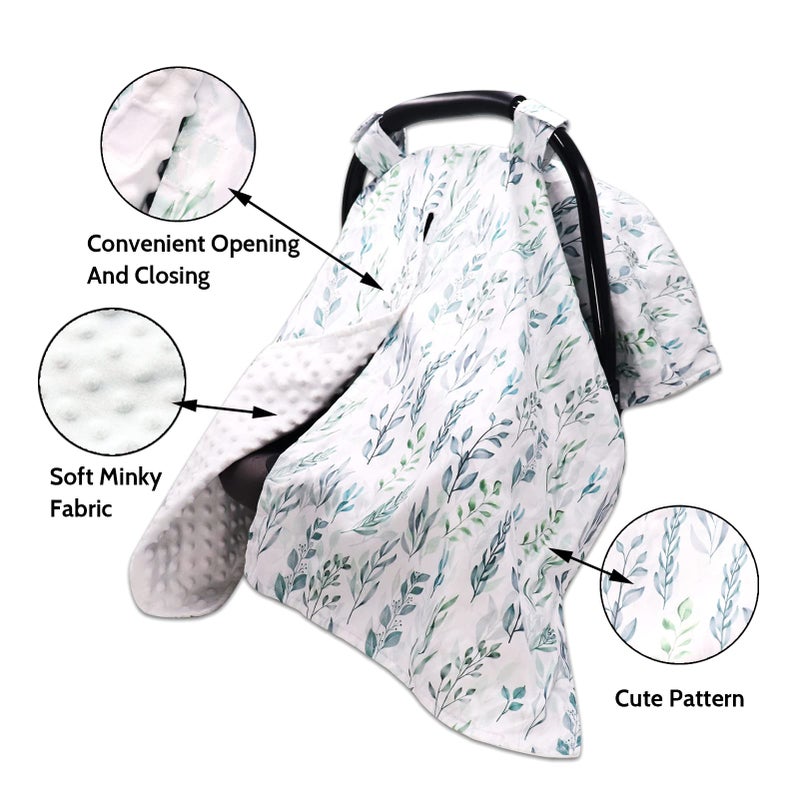 DILIMI Car Seat Covers for Babies, Peekaboo Opening Infant Car Seat Canopy for Baby Boys Girls, 2 in 1 Mom Nursing Breastfeeding Covers, Minky Warm Carseat Canopy for Newborn, Green Leaf - Image 2