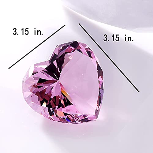 Qianwei Pink Crystal Diamonds Paper Weights with Gift Box, 80mm Hot Pink Heart Shape Real Crystal Diamond Glass Gems Paperweight, Big Diamonds Birthday Anniversary for Women Her Valentine's Day Gifts - Image 4