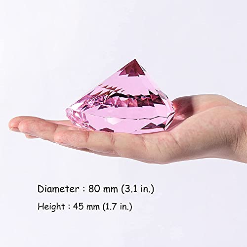 Qianwei Pink Crystal Diamonds Paper Weights with Gift Box, 80mm Hot Pink Heart Shape Real Crystal Diamond Glass Gems Paperweight, Big Diamonds Birthday Anniversary for Women Her Valentine's Day Gifts - Image 3