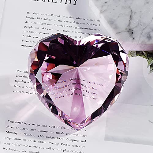 Qianwei Pink Crystal Diamonds Paper Weights with Gift Box, 80mm Hot Pink Heart Shape Real Crystal Diamond Glass Gems Paperweight, Big Diamonds Birthday Anniversary for Women Her Valentine's Day Gifts - Image 5