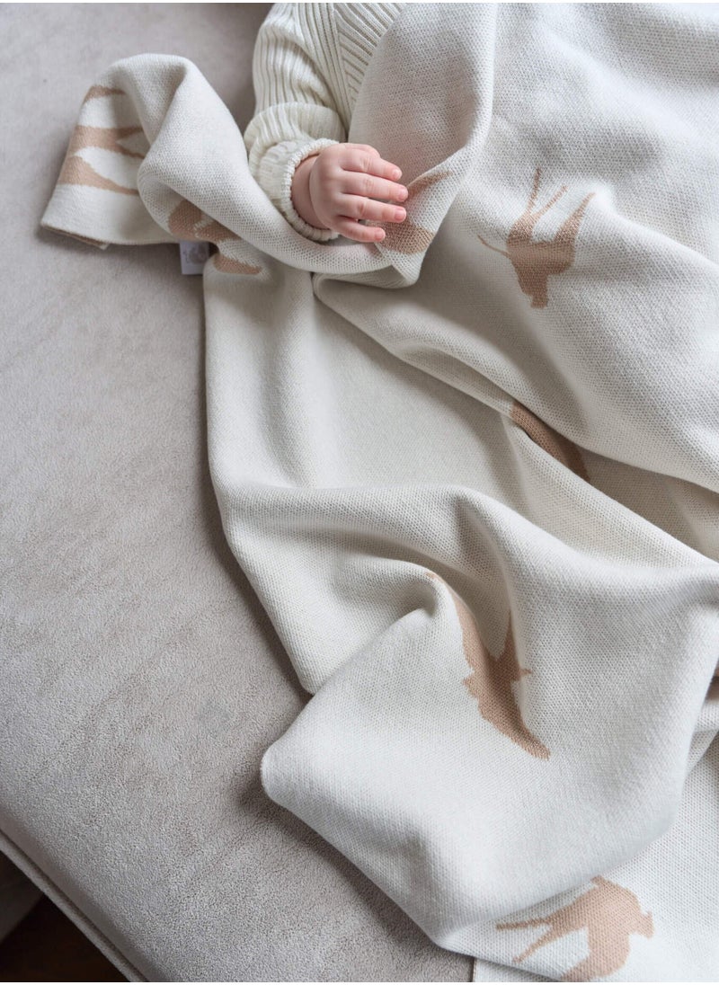 Generic - Knitted Baby Blanket with Swallows Print – Soft and Gentle Cotton Knit, Perfect for Year-Round Use – Cozy and Skin-Friendly, Ideal for Sleep, Play, or as a Stylish Nursery Decor - Image 1