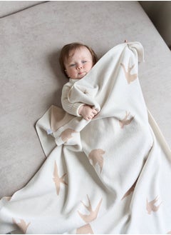 Generic Knitted Baby Blanket with Swallows Print – Soft and Gentle Cotton Knit, Perfect for Year-Round Use – Cozy and Skin-Friendly, Ideal for Sleep, Play, or as a Stylish Nursery Decor  - Image 3
