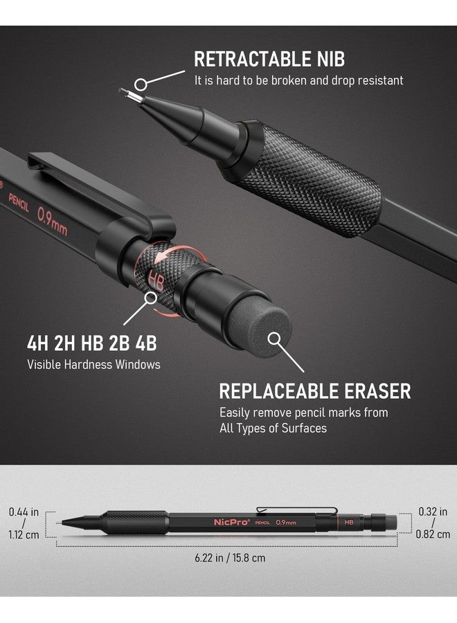 Nicpro 0.9 Metal Mechanical Pencil Set With Case 3Pcs Hevey Duty Mp2000 Lead Pencil With 6 Tube Hb Lead Refills 0.9Mm Erasers Weatherproof Barrel For Outdoor Writing Drafting Drawing Sketching - Image 4