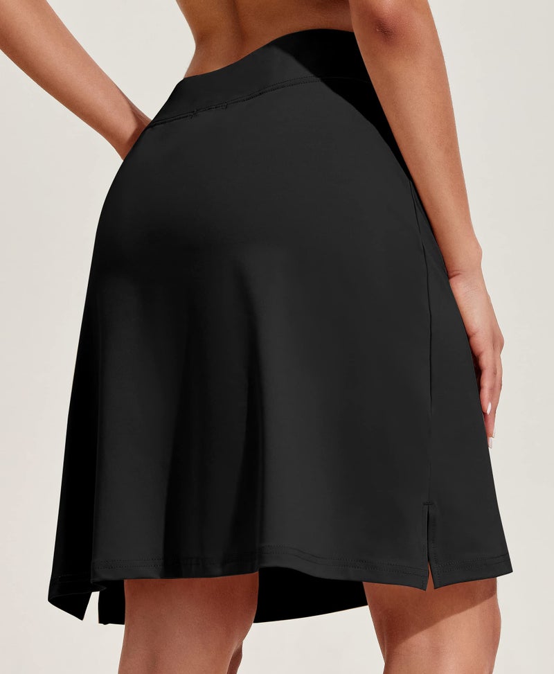 COOrun Womens 20" Knee Length Skirts with Shorts Long Golf Athletic Skirts Pocketed Golf Modest Skorts Lightweight Tennis Skirts Skorts,Black L - Image 2