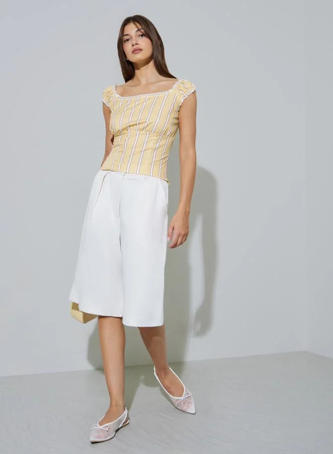 Styli Yellow Striped Square Neck Tank Top