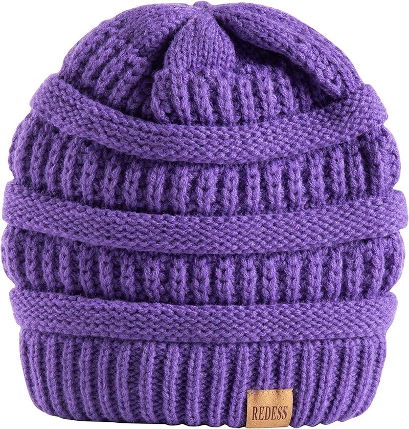REDESS Slouchy Beanie Hat for Women Winter Warm Chunky Soft Oversized Cable Knit Cap Light Purple - Image 4