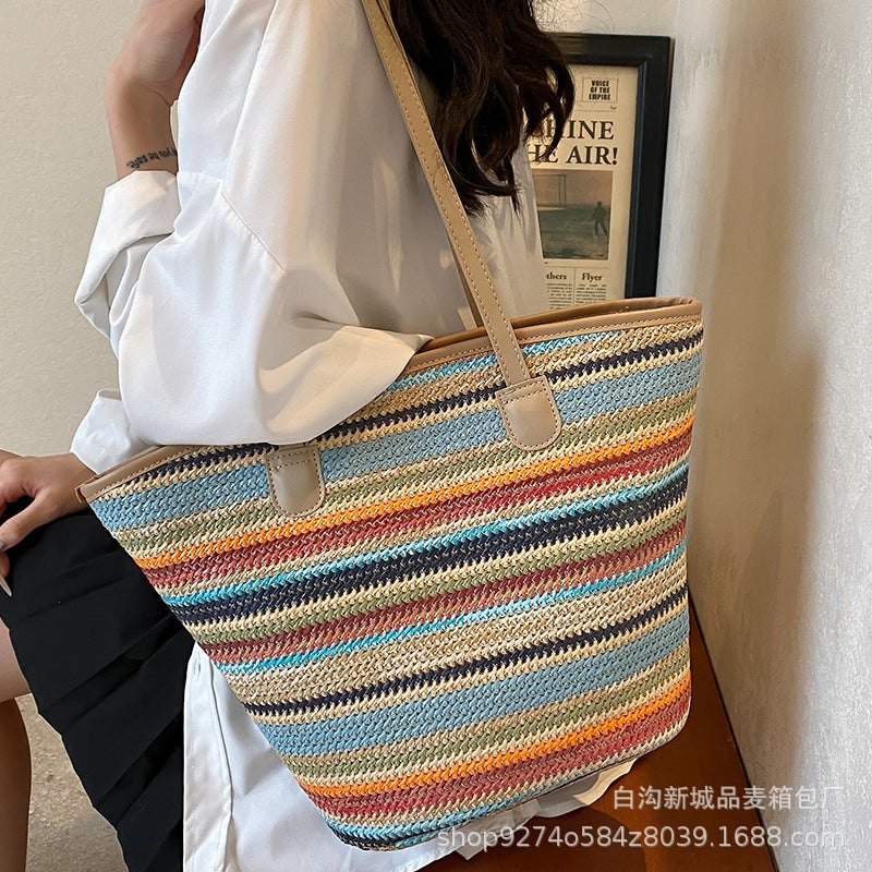 Internet Celebrous Popular Color Contrast Underarm Bag Women'S Trendy Shoulder Bag Large Capacity Commuter Woven Bag - Image 2