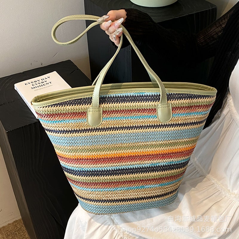 Internet Celebrous Popular Color Contrast Underarm Bag Women'S Trendy Shoulder Bag Large Capacity Commuter Woven Bag - Image 4