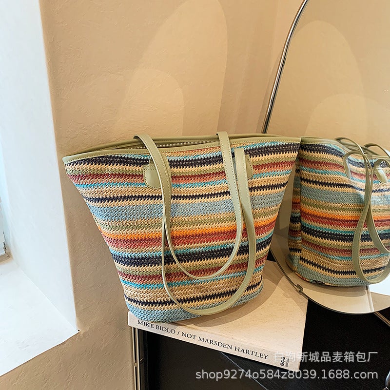 Internet Celebrous Popular Color Contrast Underarm Bag Women'S Trendy Shoulder Bag Large Capacity Commuter Woven Bag - Image 1