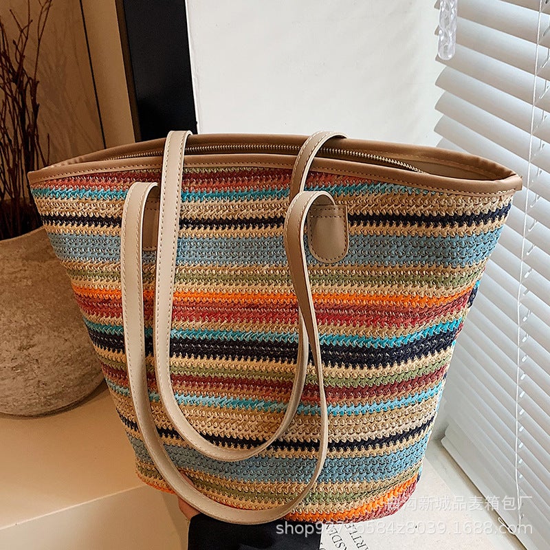 Internet Celebrous Popular Color Contrast Underarm Bag Women'S Trendy Shoulder Bag Large Capacity Commuter Woven Bag - Image 3