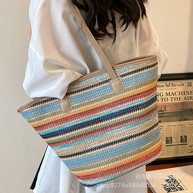 Internet Celebrous Popular Color Contrast Underarm Bag Women'S Trendy Shoulder Bag Large Capacity Commuter Woven Bag - Image 5