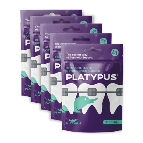 Platypus Orthodontic Flossers for Braces, 30 Count (Pack of 5), Ortho Picks for Adults & Kids, Fits Under Arch Wire, Non-Damaging, Encourage Flossing Habits - Image 1