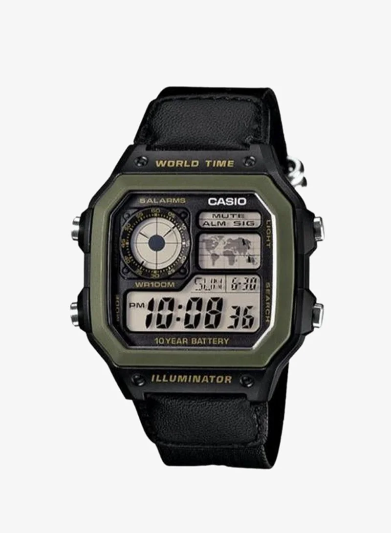 كاسيو Men's Digital Display Watch With Black Cloth Strap - AE-1200WHB-1B