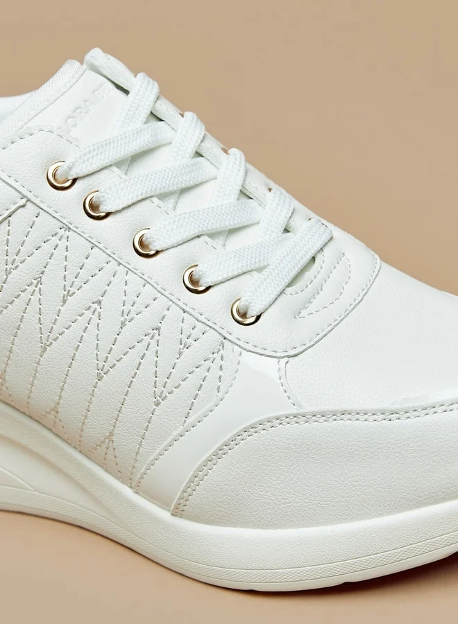 Flora Bella By Shoexpress Women Stitch Detail Wedge Heel Sneakers with Lace-Up Closure