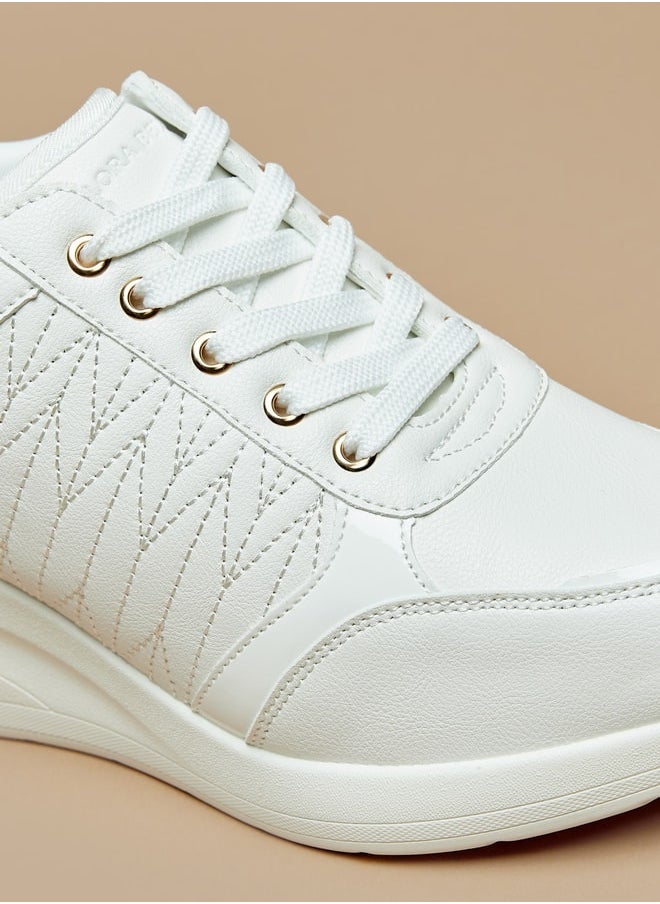 Flora Bella By Shoexpress - Women Stitch Detail Wedge Heel Sneakers with Lace-Up Closure - Image 1