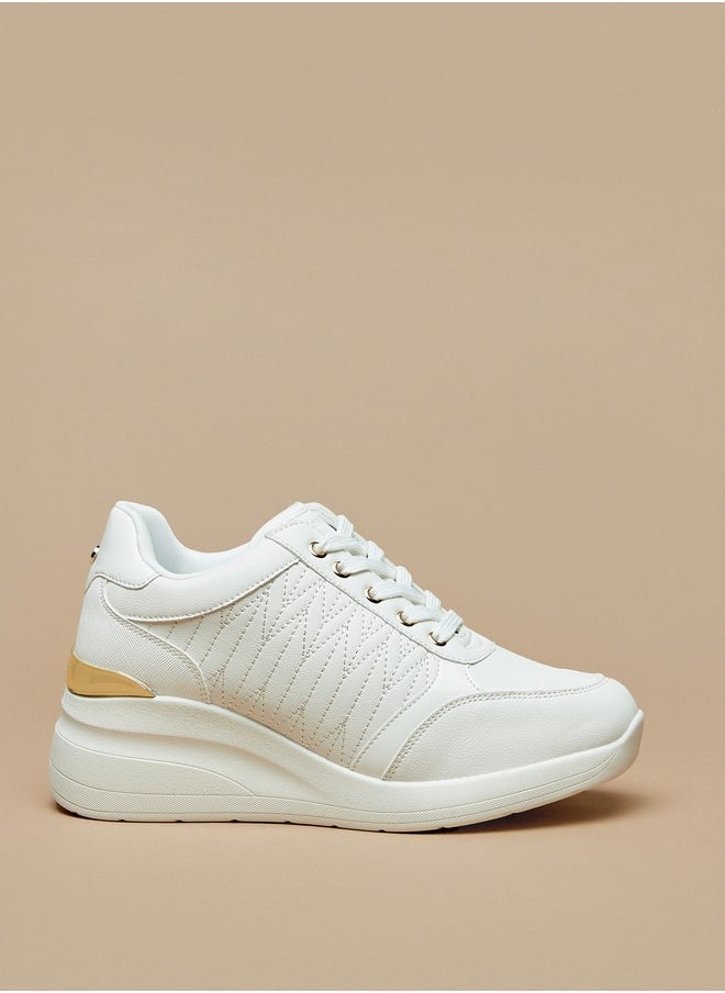 Flora Bella By Shoexpress - Women Stitch Detail Wedge Heel Sneakers with Lace-Up Closure - Image 1