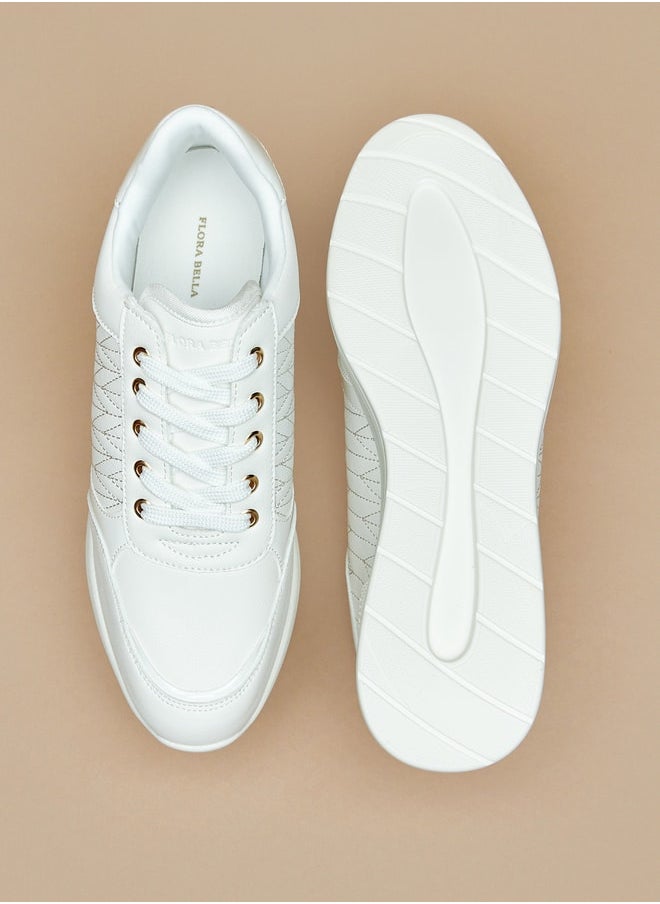 Flora Bella By Shoexpress - Women Stitch Detail Wedge Heel Sneakers with Lace-Up Closure - Image 1