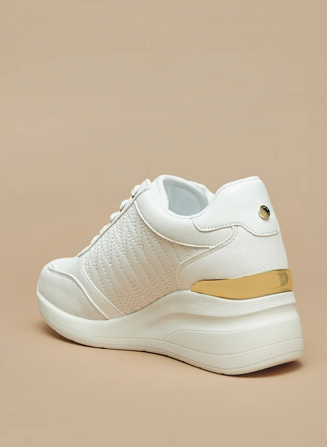 Flora Bella By Shoexpress Women Stitch Detail Wedge Heel Sneakers with Lace-Up Closure
