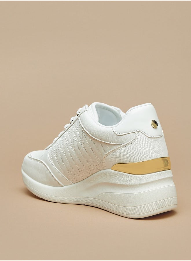 Flora Bella By Shoexpress - Women Stitch Detail Wedge Heel Sneakers with Lace-Up Closure - Image 1