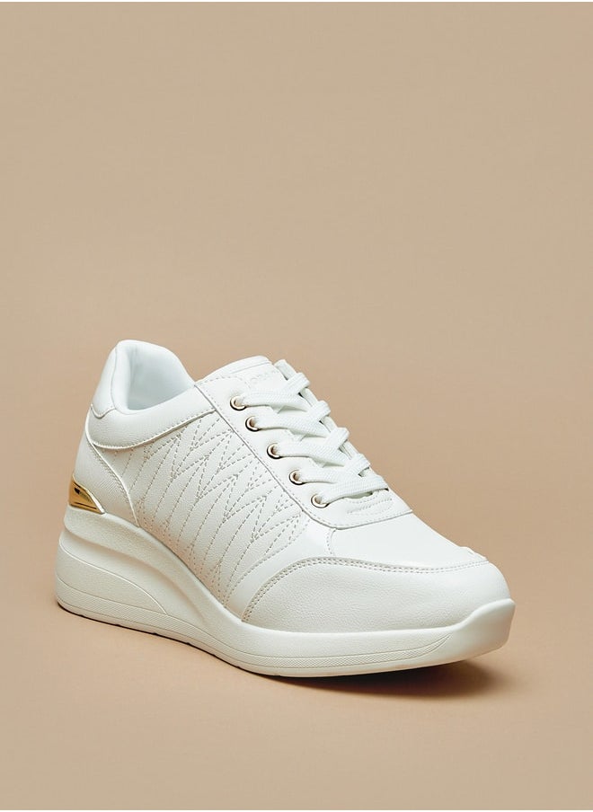 Flora Bella By Shoexpress - Women Stitch Detail Wedge Heel Sneakers with Lace-Up Closure - Image 1