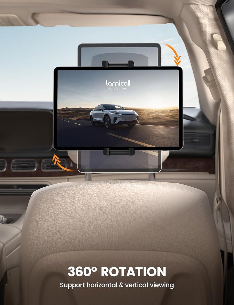 Lamicall Car Tablet Holder - Wide Silicone Clip, Foldable, 360° Rotation, High Elasticity Velcro, Compatible with 6.1-13 Inch Tablets - Image 2