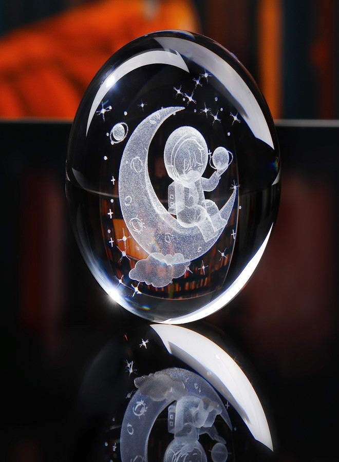 Qianwei 3d Astronaut Figurine Statue Crystal Ball 80mm 3.15inch - Space Astronomy Gifts Solar System Model Decor Crystal Sphere Unique Gifts For Men Him Birthday Dad Physics Science Teacher Night Light Lamp - Image 2