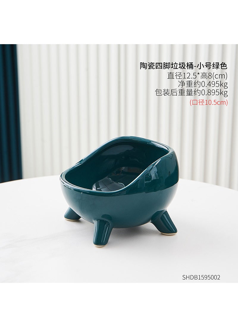 Generic Nordic Living Room Mini Trash Bin 02 Ceramic four-leg trash can-small size Green 