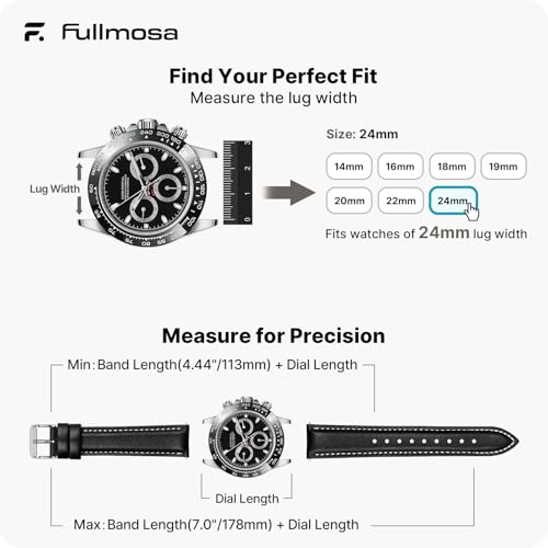 Fullmosa Watch Band, Quick Release Leather Watch Strap for Men Women, Replacement Bands Width 12mm 14mm 16mm 18mm 19mm 20mm 21mm 22mm 24mm - Image 5